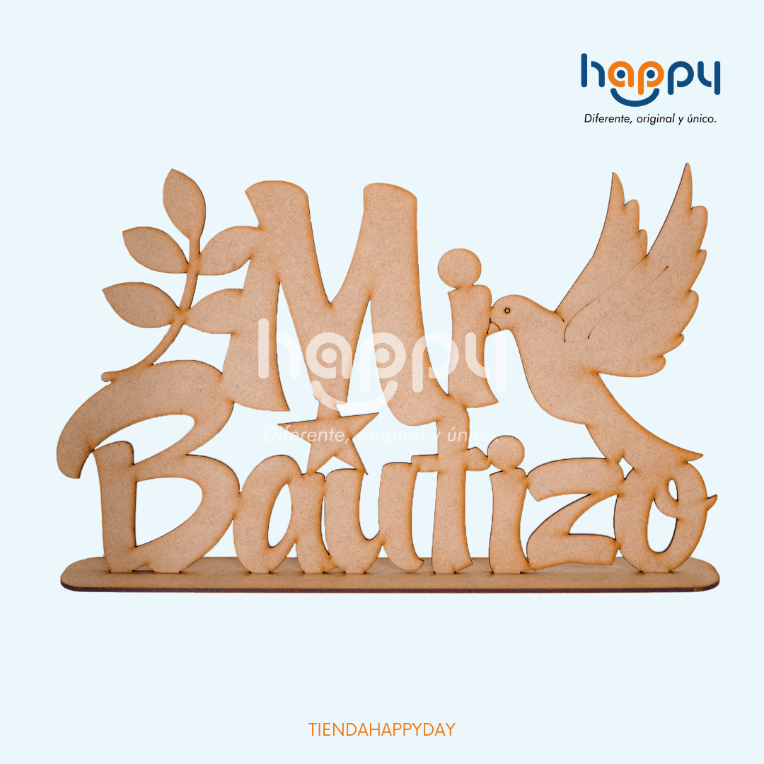 Centro de Mesa Bautizo - Productos de madera MDF - Happy day