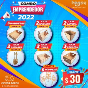 Combo emprendedor Cajas de madera MDF Happy day