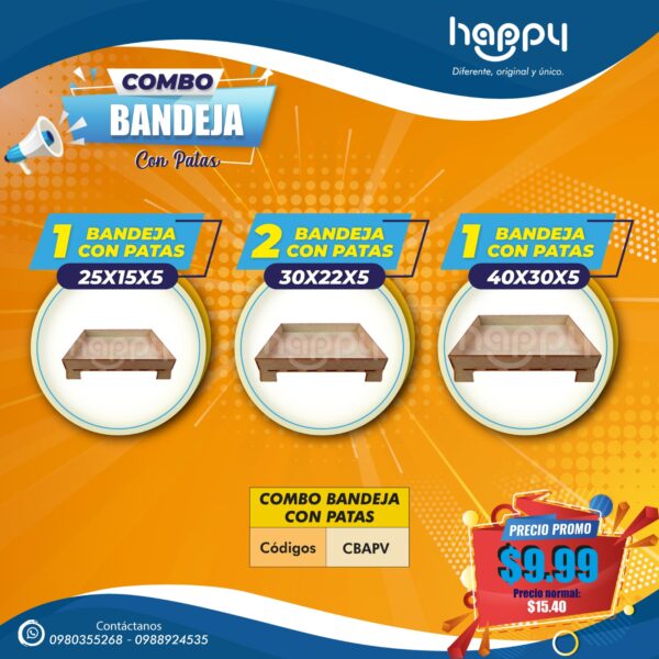 Combo bandeja con patas - Combos de cajas de MDF Happy day