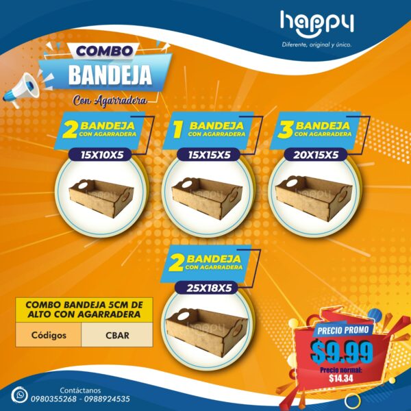 Combo bandeja con agarradera de 5 cm de alto - Combos de cajas de MDF Happy day