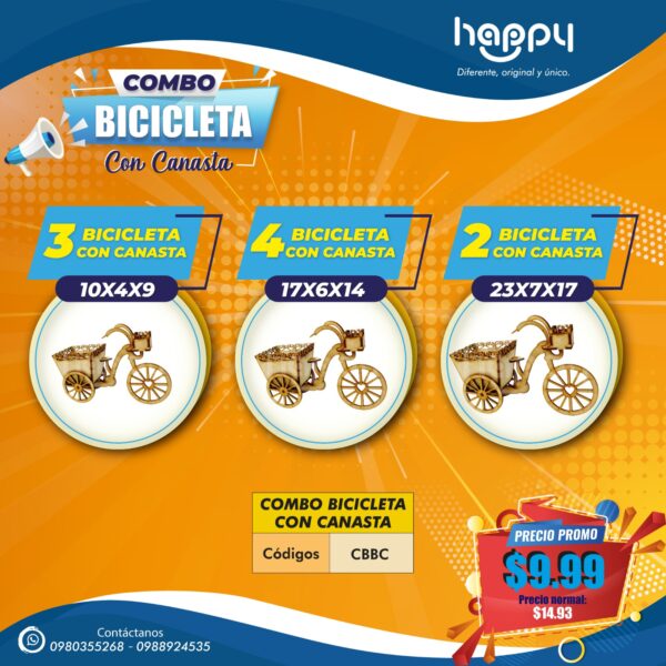 Combo bicicleta con canasta _ Combos de cajas de MDF Happy day