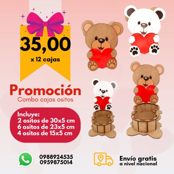 Combo cajas osito - combos cajas de MDF Happy day