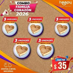 Combo-Familia-Corazon-MDF-2026-Surtido Combo Familia Cajas Corazón MDF Surtidas Happy Day San Valentín Arreglos