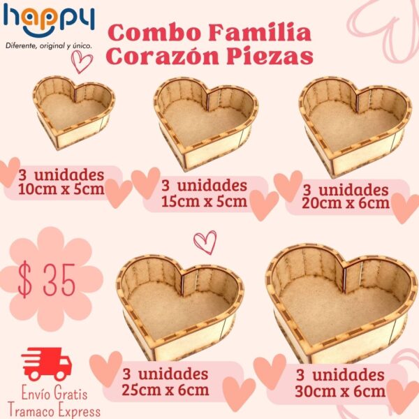 Combo familia corazón piezas - Combos de cajas de MDF