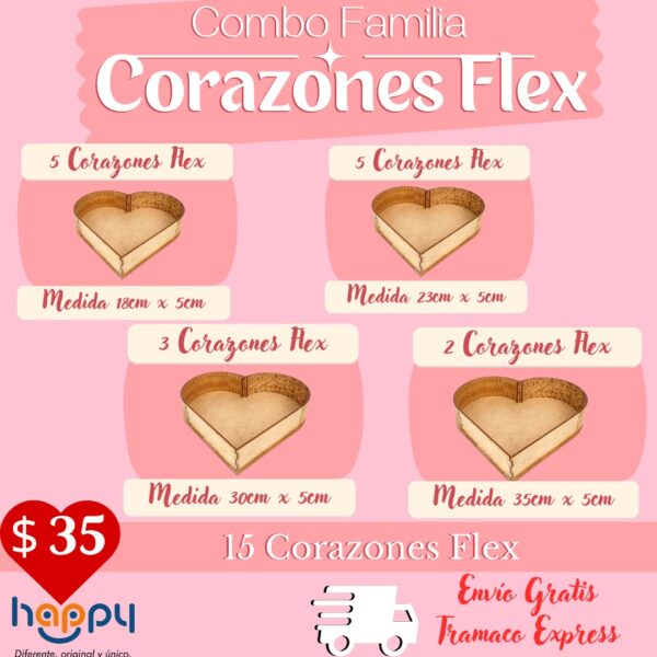 Combo Familia Corazones Flex - Combos de cajas de MDF Happy day