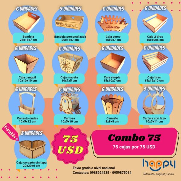 Combo 75 - Combo de cajas de MDF Happy day