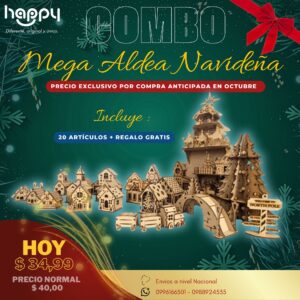 Combo Mega Aldea Navideña con piezas en MDF y árbol central