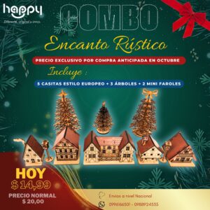Combo Encanto Rústico con casitas europeas y árboles